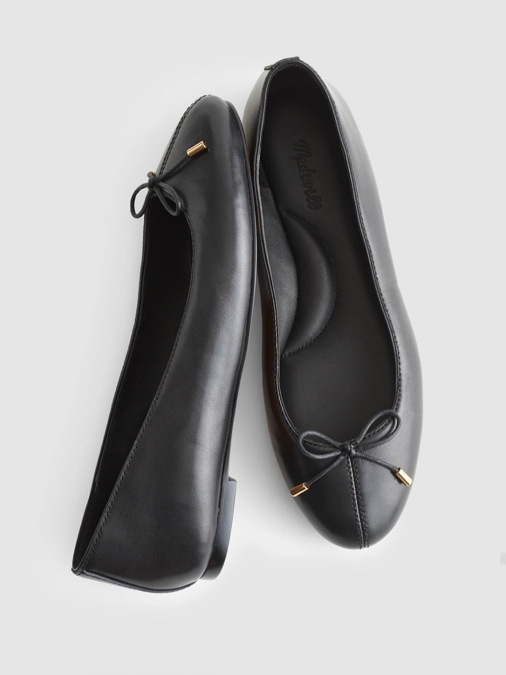Madewell The Hester Flat Black Leather Bow Ballet Flats Size 7.5 NWOB